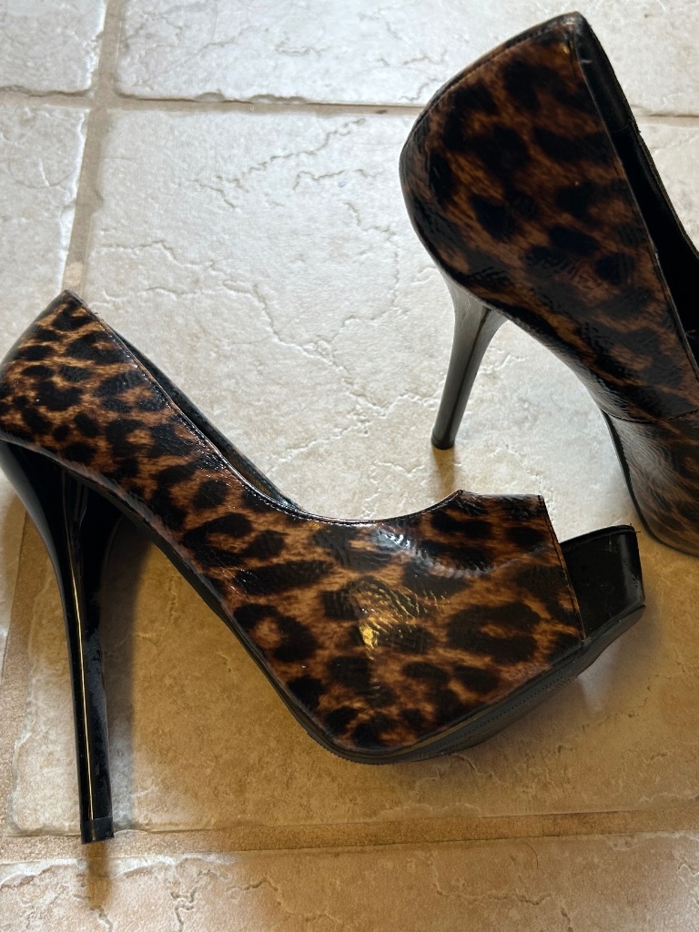 Vintage Leopard Peep-toe high heel shoes